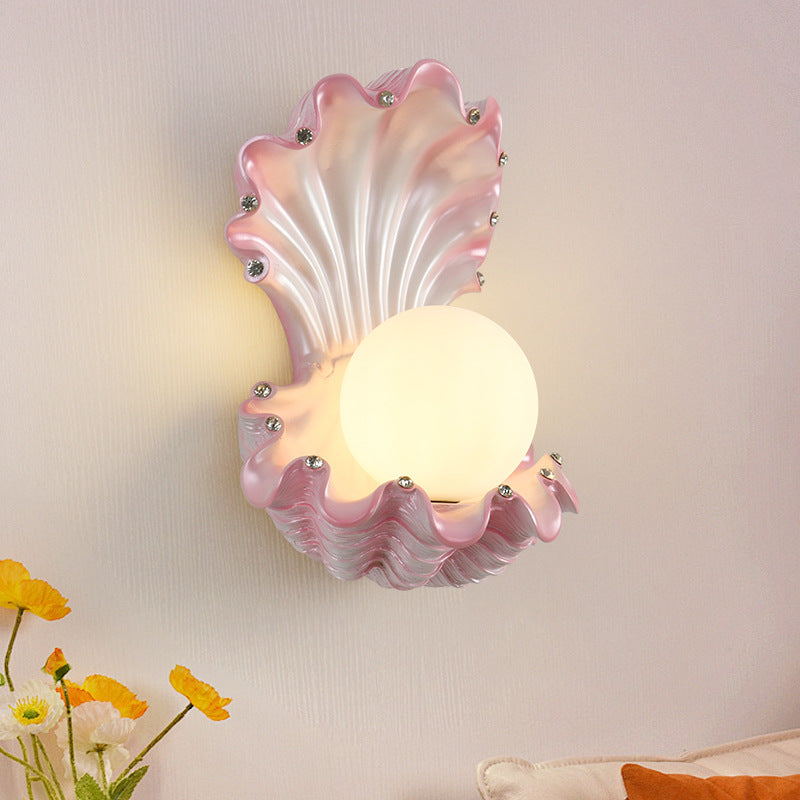 Pearl Resin Glass Bedroom Wall Lamp
