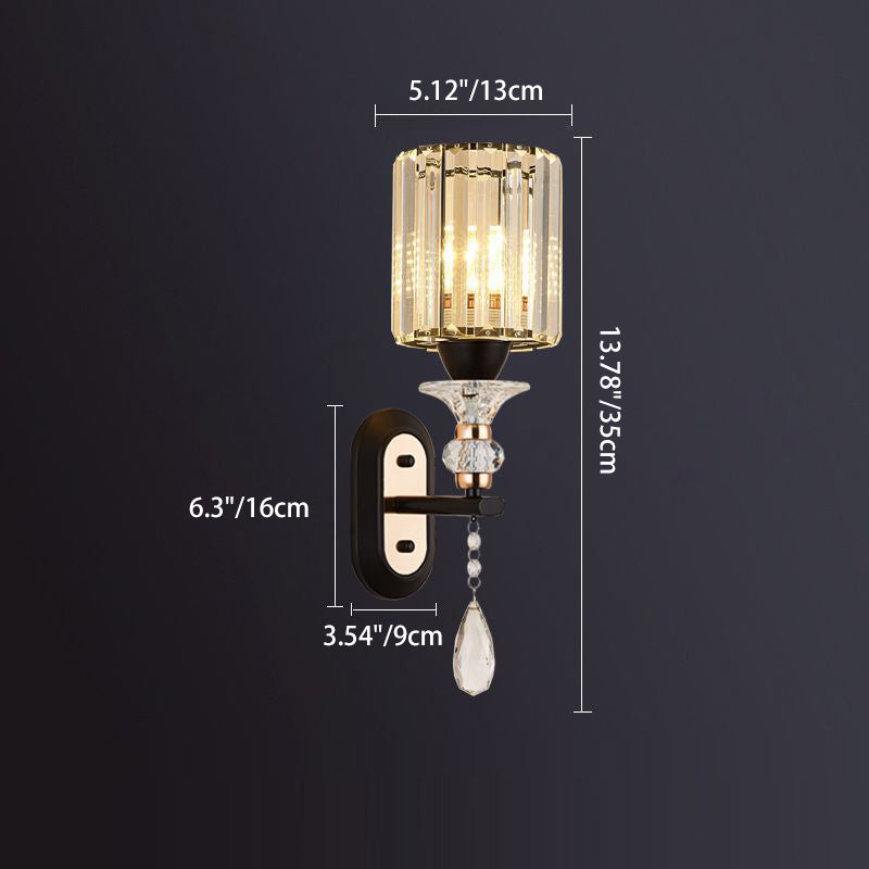 Cylinder Metal Crystal Bedroom Wall Lamp