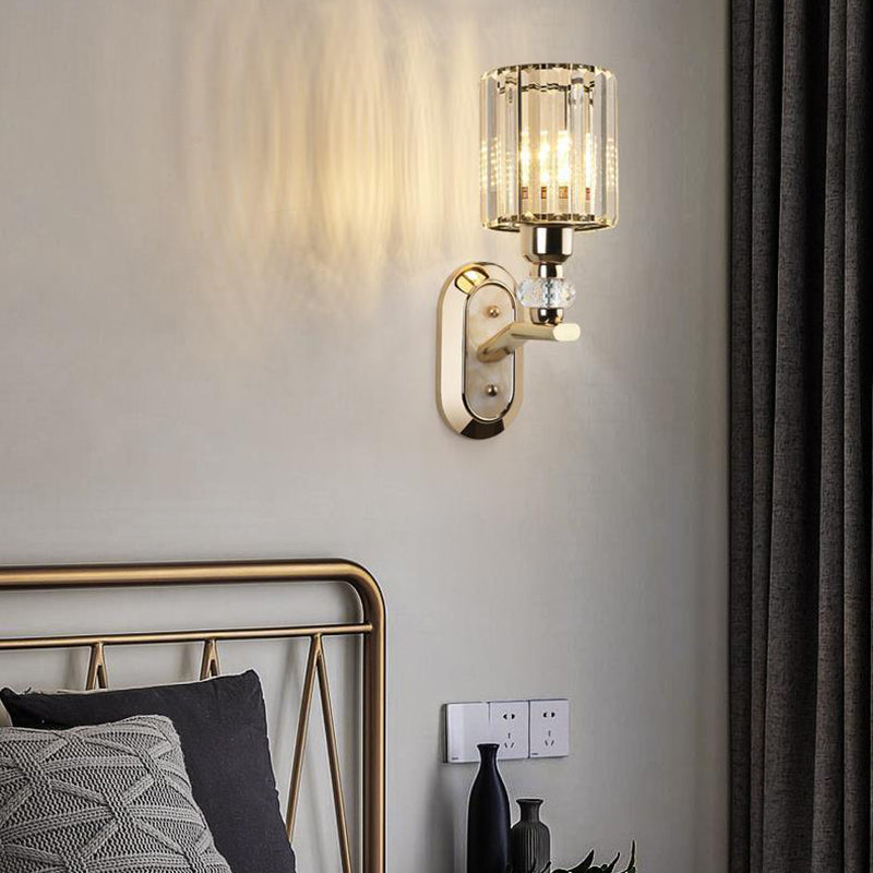 Cylinder Metal Crystal Bedroom Wall Lamp