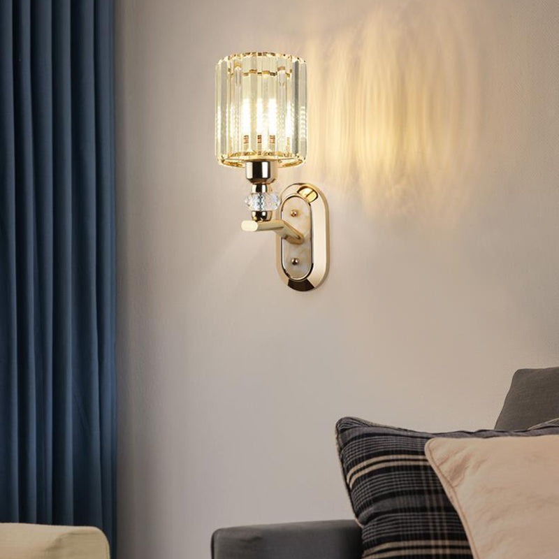 Cylinder Metal Crystal Bedroom Wall Lamp