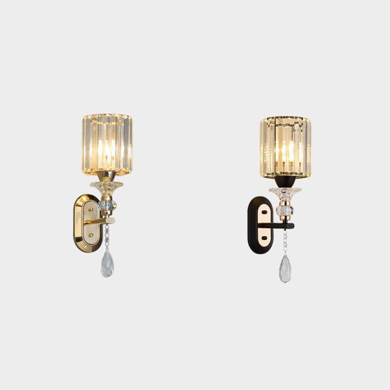 Cylinder Metal Crystal Bedroom Wall Lamp