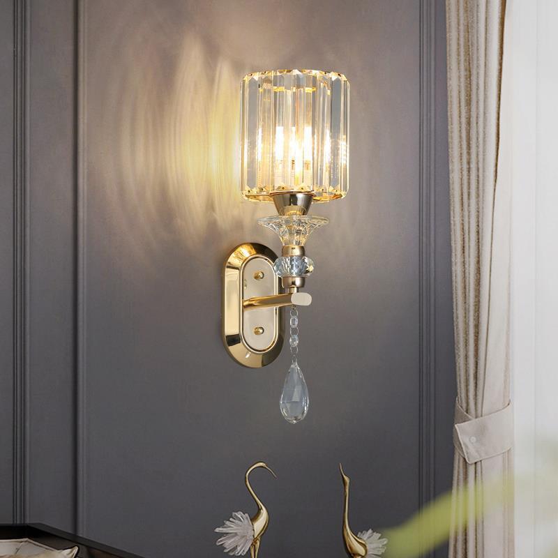 Cylinder Metal Crystal Bedroom Wall Lamp