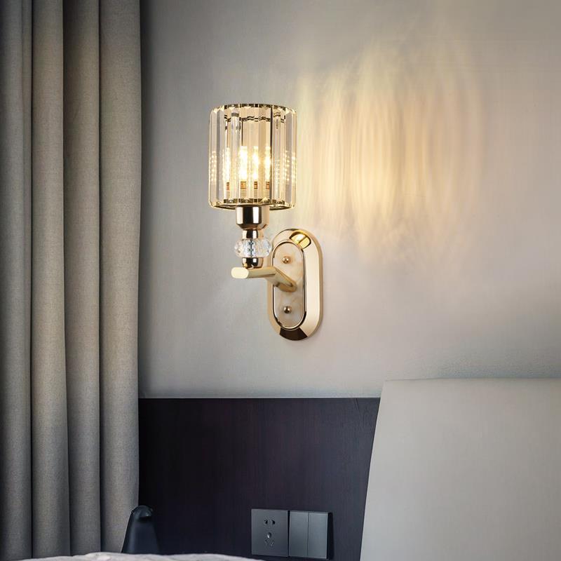 Cylinder Metal Crystal Bedroom Wall Lamp