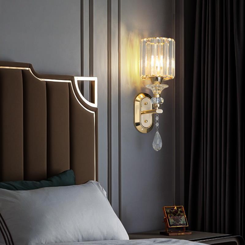 Cylinder Metal Crystal Bedroom Wall Lamp