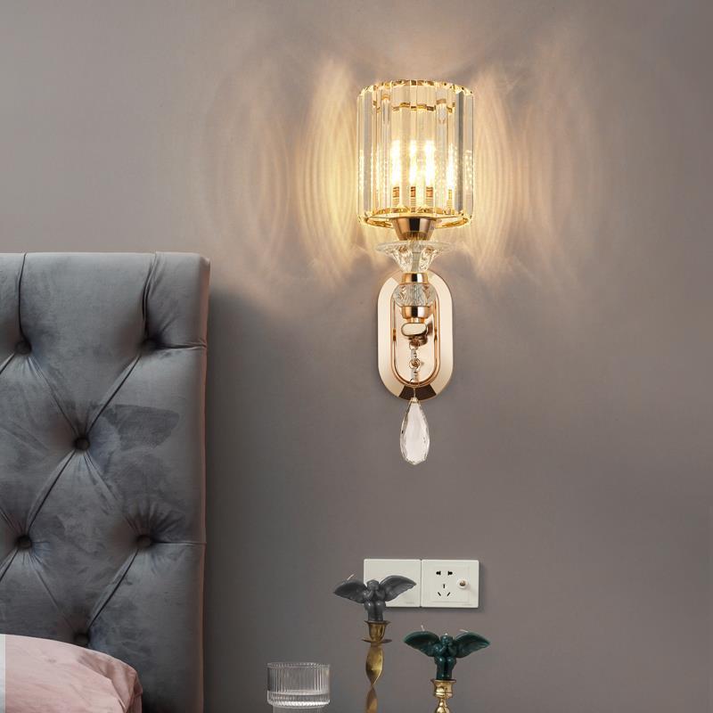 Cylinder Metal Crystal Bedroom Wall Lamp