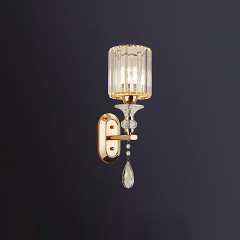 Cylinder Metal Crystal Bedroom Wall Lamp