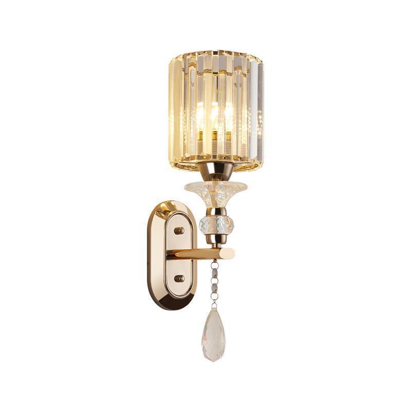 Cylinder Metal Crystal Bedroom Wall Lamp