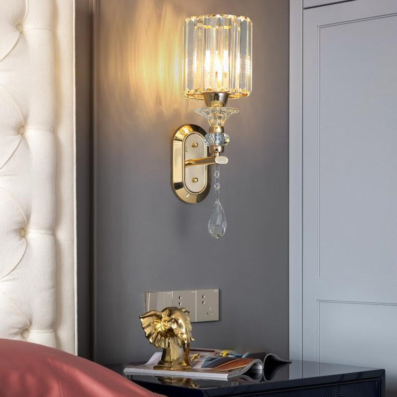 Cylinder Metal Crystal Bedroom Wall Lamp