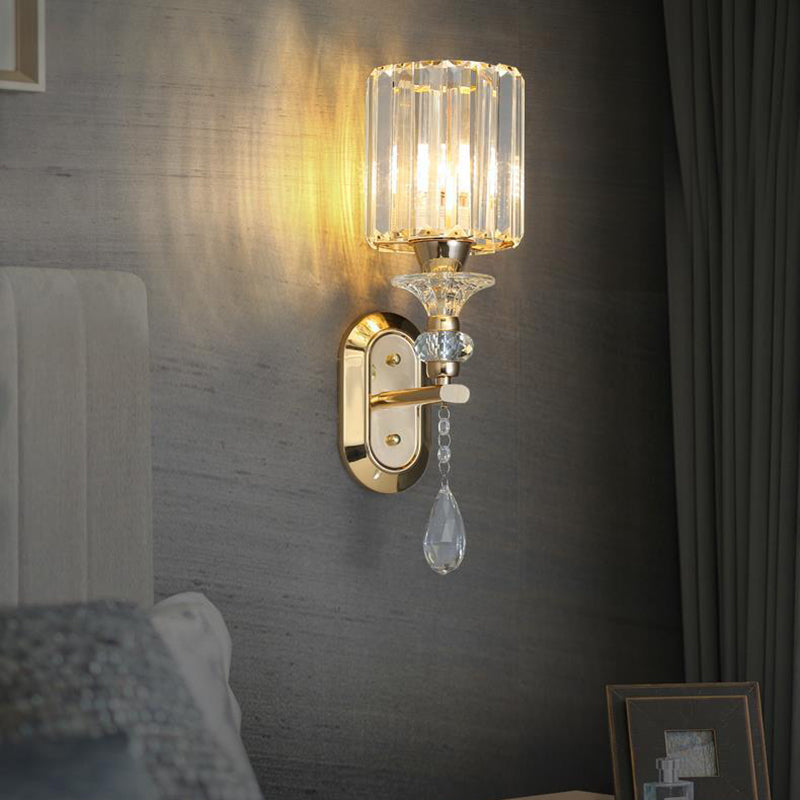 Cylinder Metal Crystal Bedroom Wall Lamp