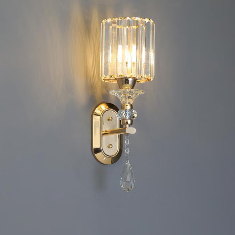 Cylinder Metal Crystal Bedroom Wall Lamp