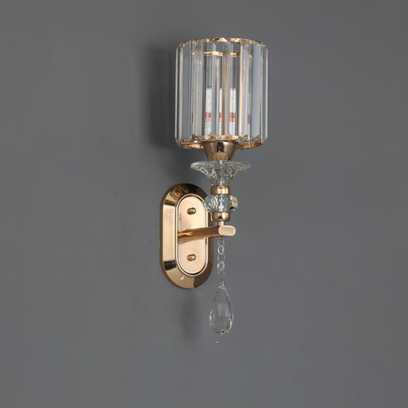 Cylinder Metal Crystal Bedroom Wall Lamp