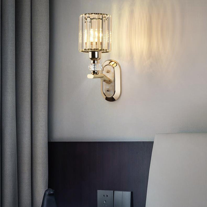 Cylinder Metal Crystal Bedroom Wall Lamp