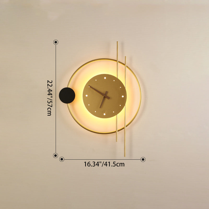 Eclectic Clock Round Iron Wall Lamp
