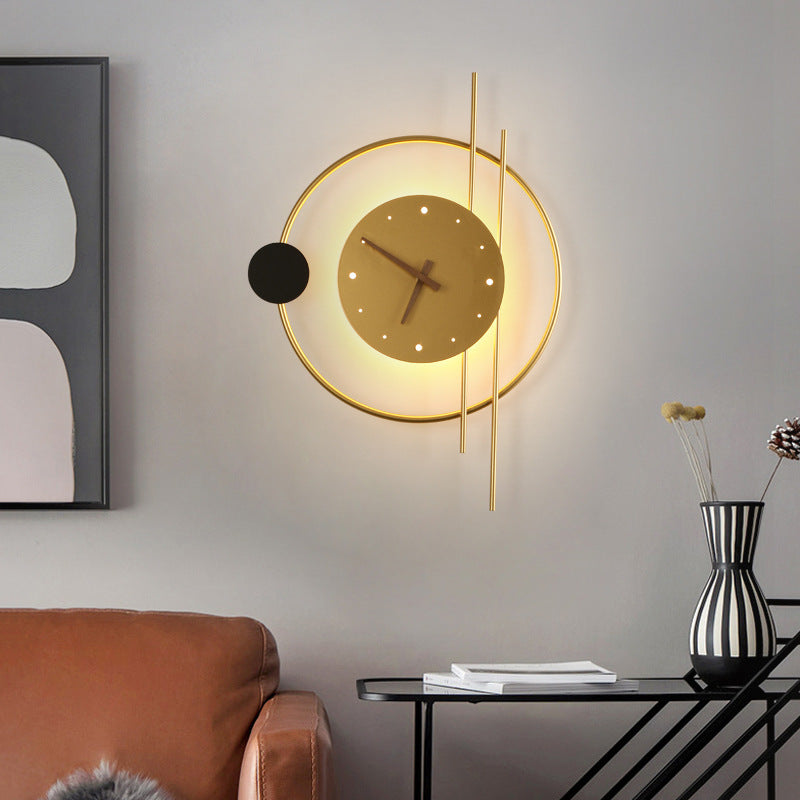 Eclectic Clock Round Iron Wall Lamp