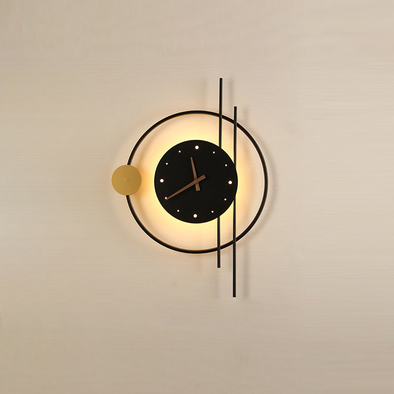 Eclectic Clock Round Iron Wall Lamp