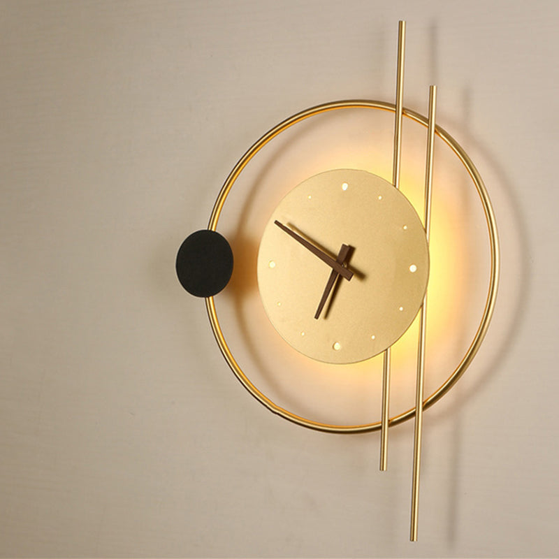 Eclectic Clock Round Iron Wall Lamp