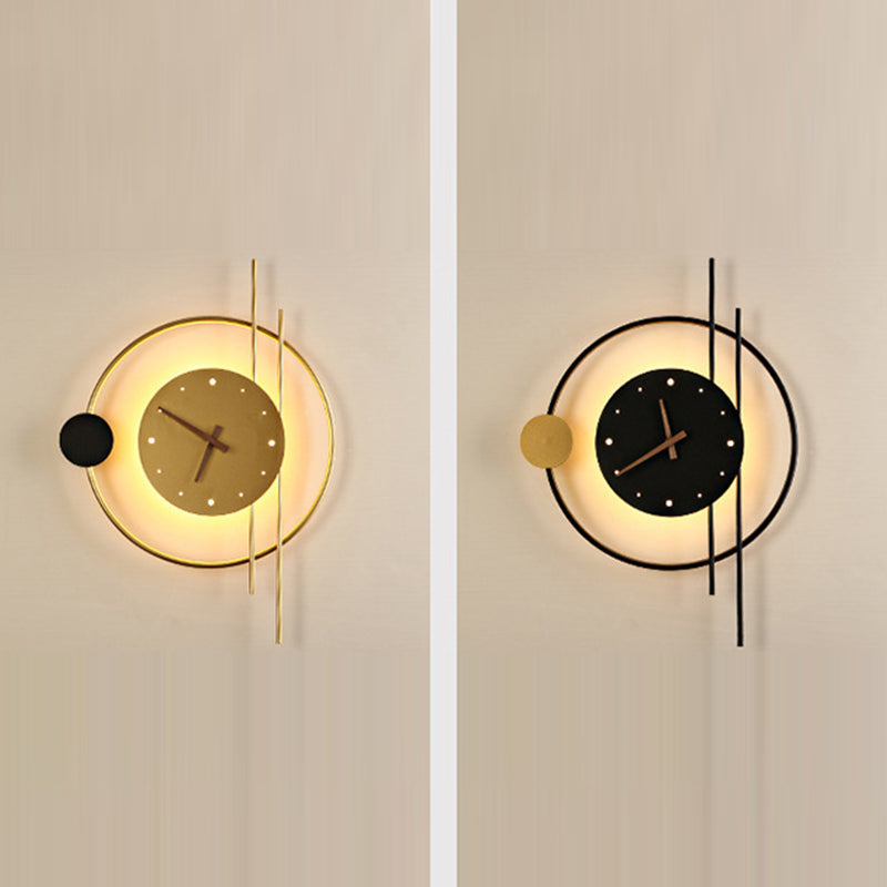 Eclectic Clock Round Iron Wall Lamp