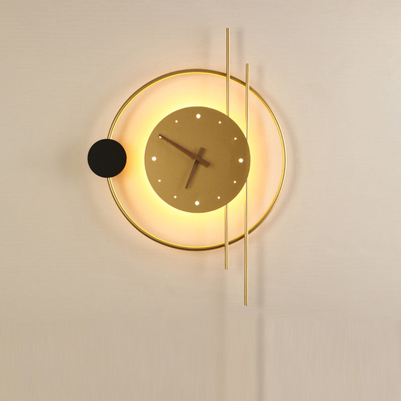 Eclectic Clock Round Iron Wall Lamp