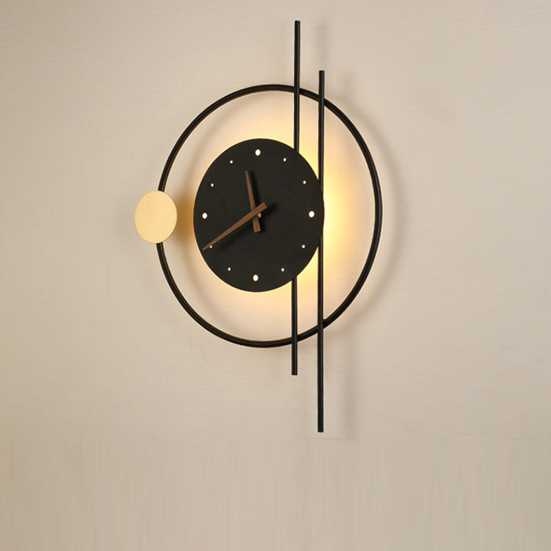 Eclectic Clock Round Iron Wall Lamp