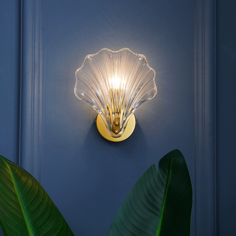 Eclectic Shell Iron Glass Wall Lamp