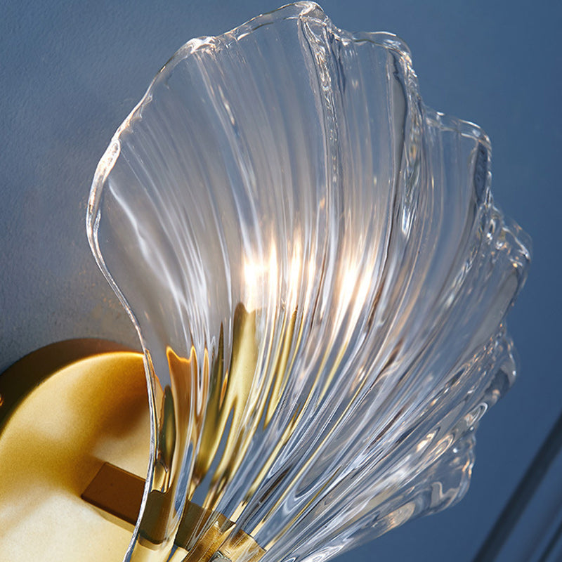 Eclectic Shell Iron Glass Wall Lamp