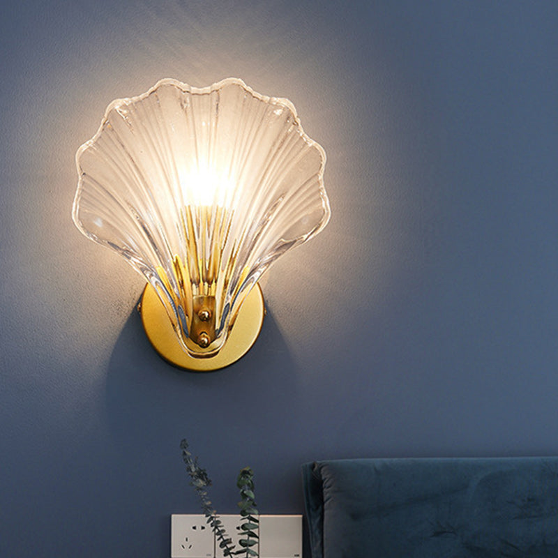 Eclectic Shell Iron Glass Wall Lamp