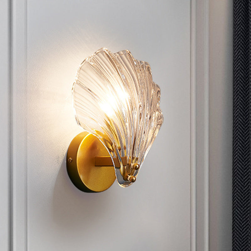 Eclectic Shell Iron Glass Wall Lamp