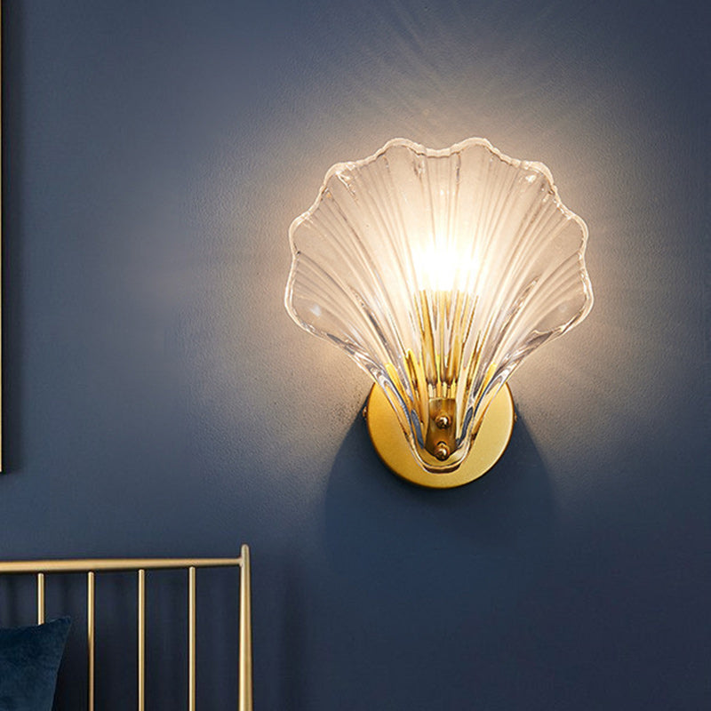 Eclectic Shell Iron Glass Wall Lamp