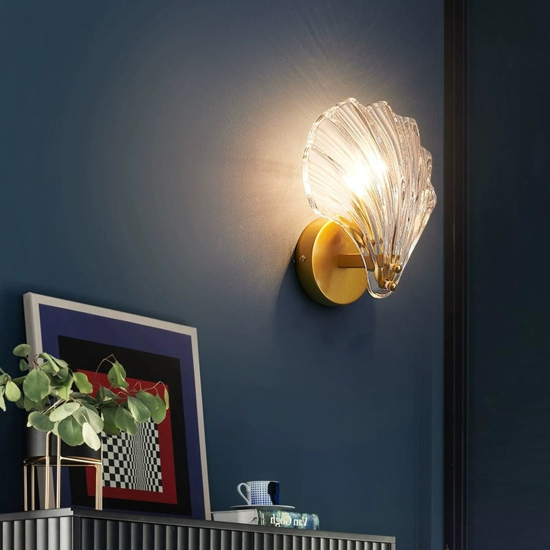 Eclectic Shell Iron Glass Wall Lamp