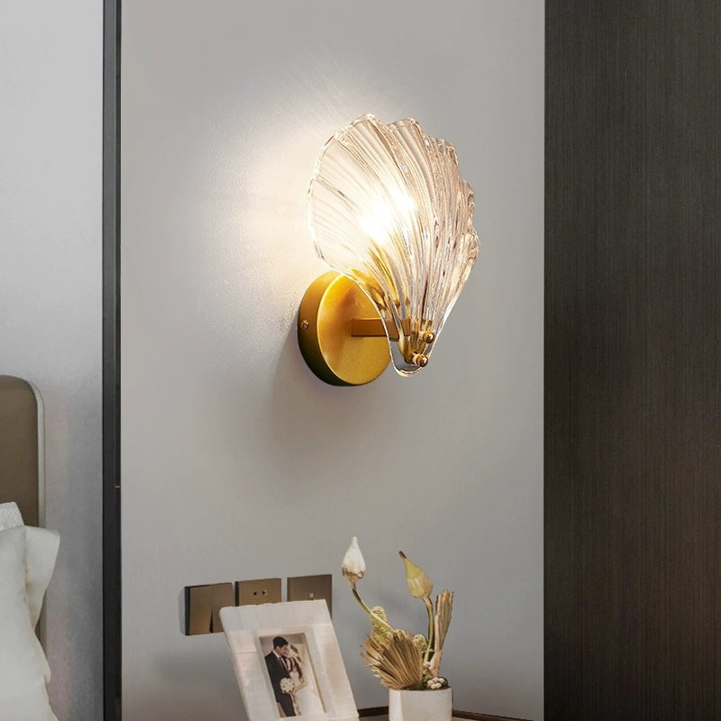 Eclectic Shell Iron Glass Wall Lamp
