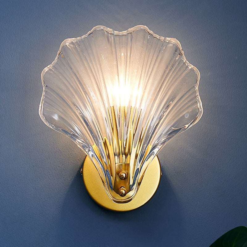 Eclectic Shell Iron Glass Wall Lamp
