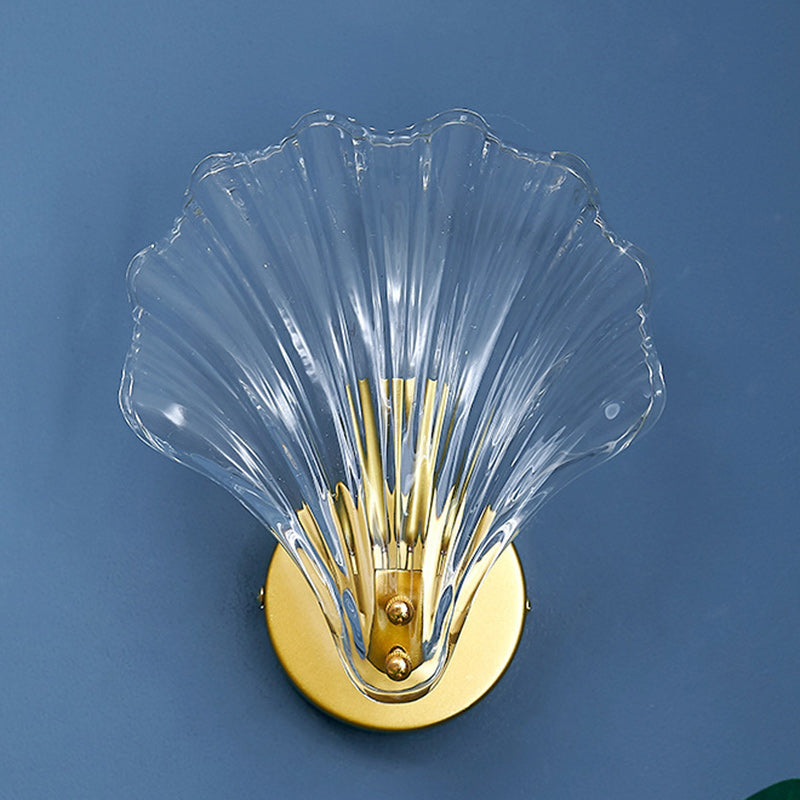 Eclectic Shell Iron Glass Wall Lamp