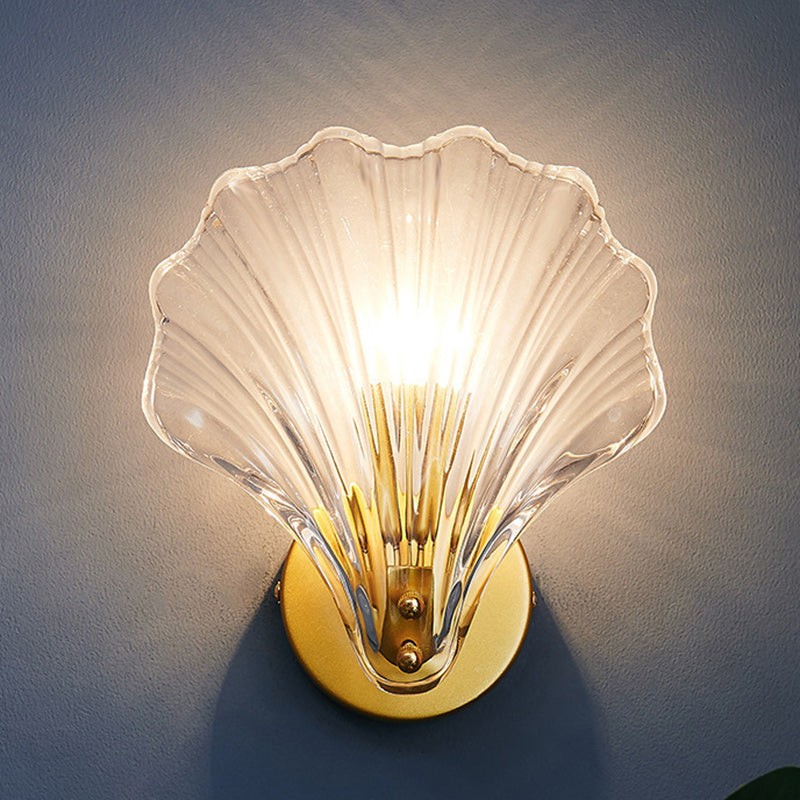 Eclectic Shell Iron Glass Wall Lamp