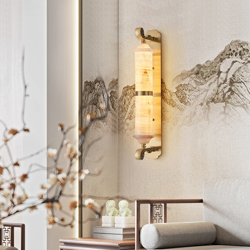 Cylinder Copper Jade Living Wall Lamp