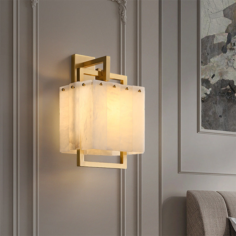 Cube Copper Marble Bedroom Wall Lamp