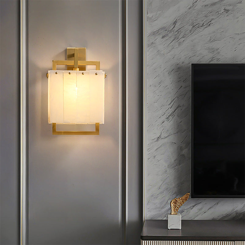 Cube Copper Marble Bedroom Wall Lamp