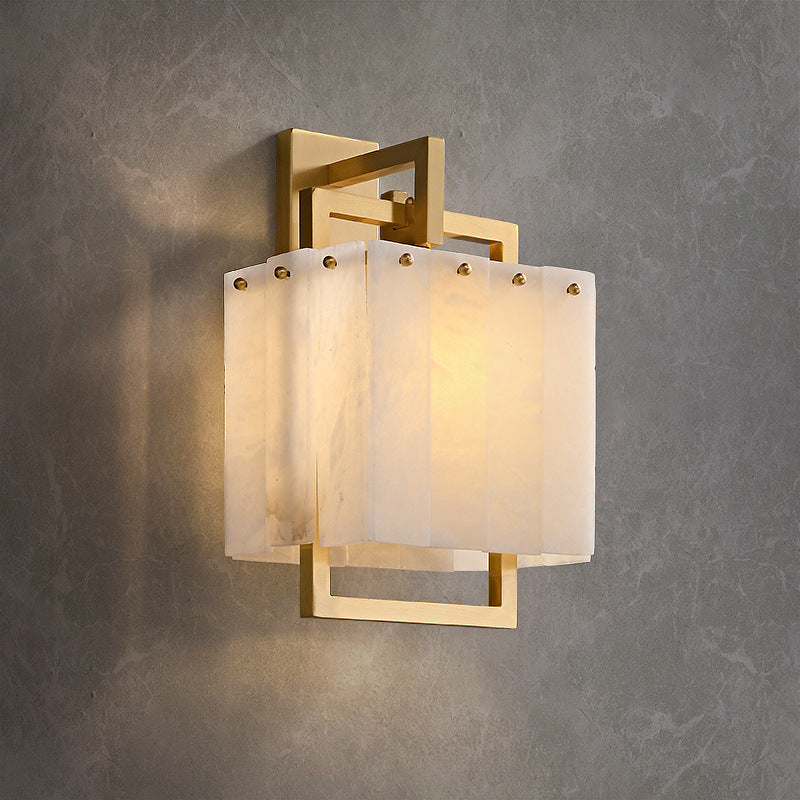 Cube Copper Marble Bedroom Wall Lamp