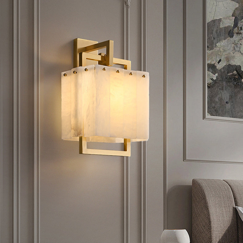 Cube Copper Marble Bedroom Wall Lamp
