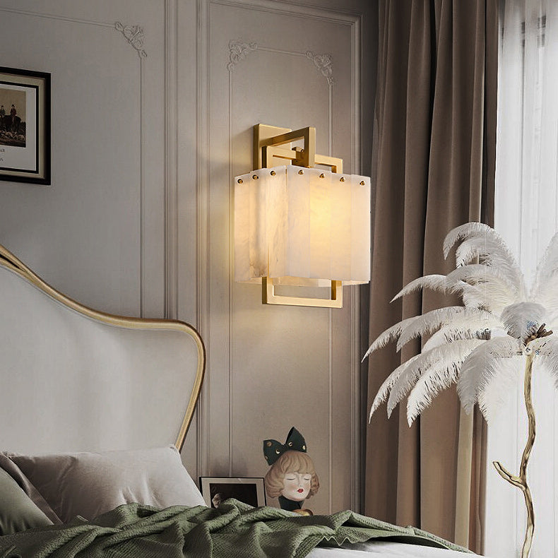 Cube Copper Marble Bedroom Wall Lamp