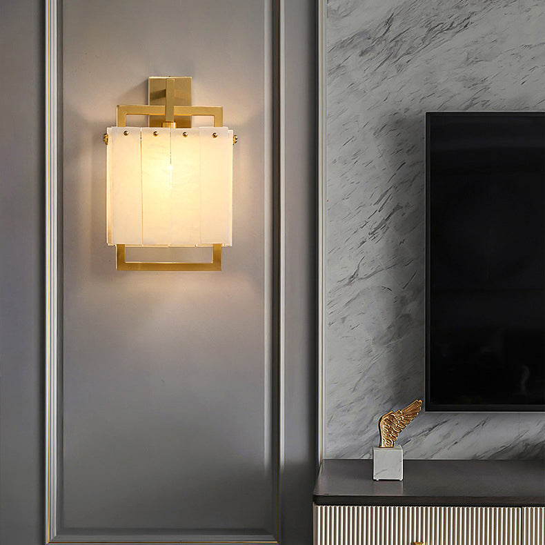 Cube Copper Marble Bedroom Wall Lamp