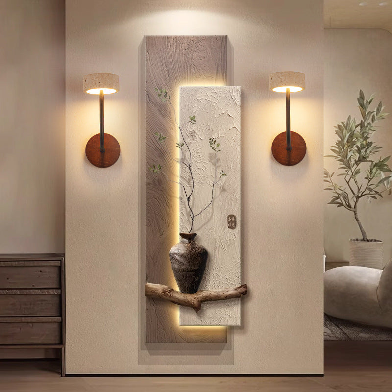 Round Yellow Travertine Solid Wall Lamp