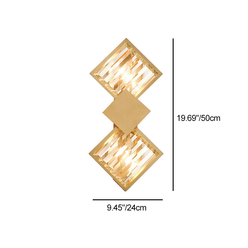 Square Frame Metal Crystal 2-Light Wall Lamp