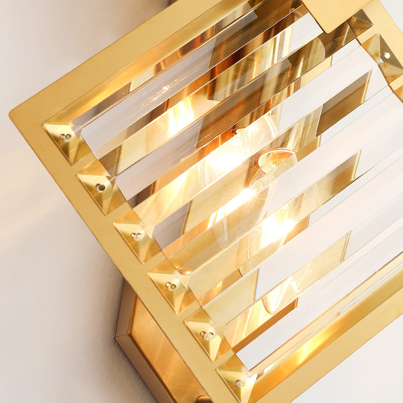 Square Frame Metal Crystal 2-Light Wall Lamp