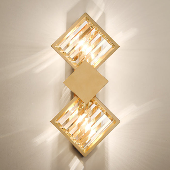 Square Frame Metal Crystal 2-Light Wall Lamp