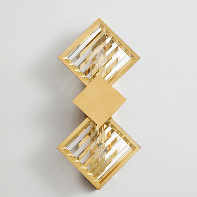 Square Frame Metal Crystal 2-Light Wall Lamp