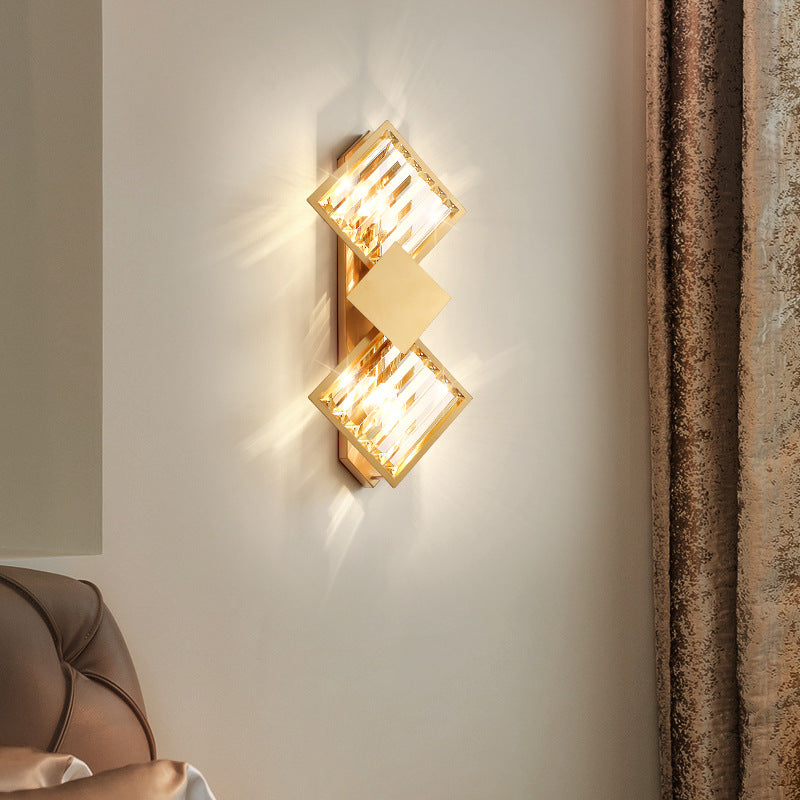 Square Frame Metal Crystal 2-Light Wall Lamp