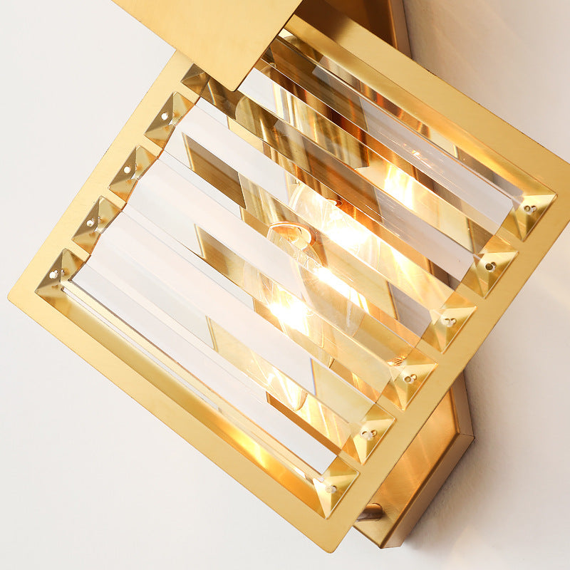 Square Frame Metal Crystal 2-Light Wall Lamp