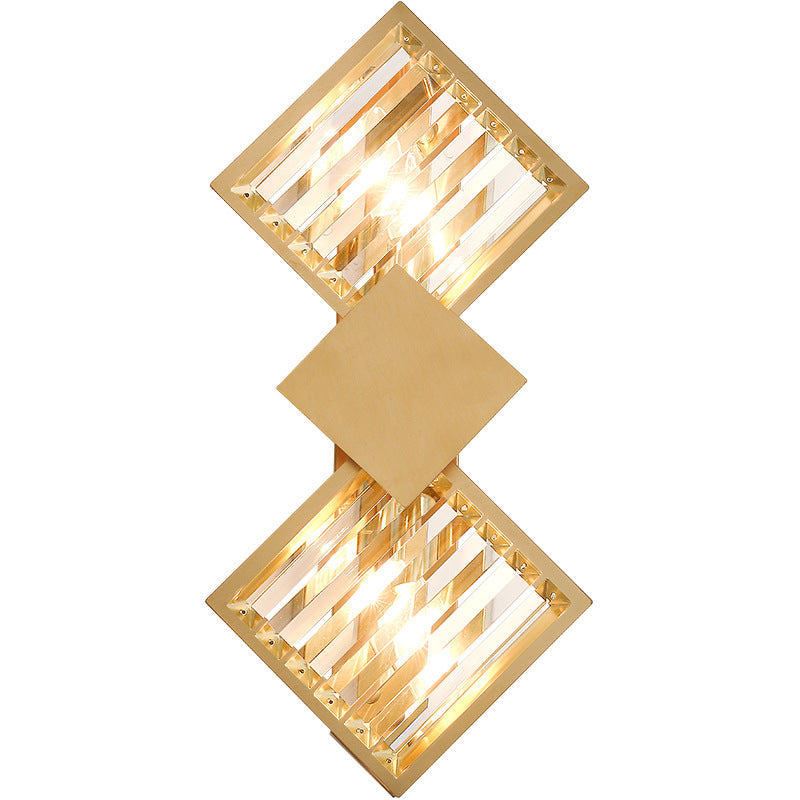 Square Frame Metal Crystal 2-Light Wall Lamp