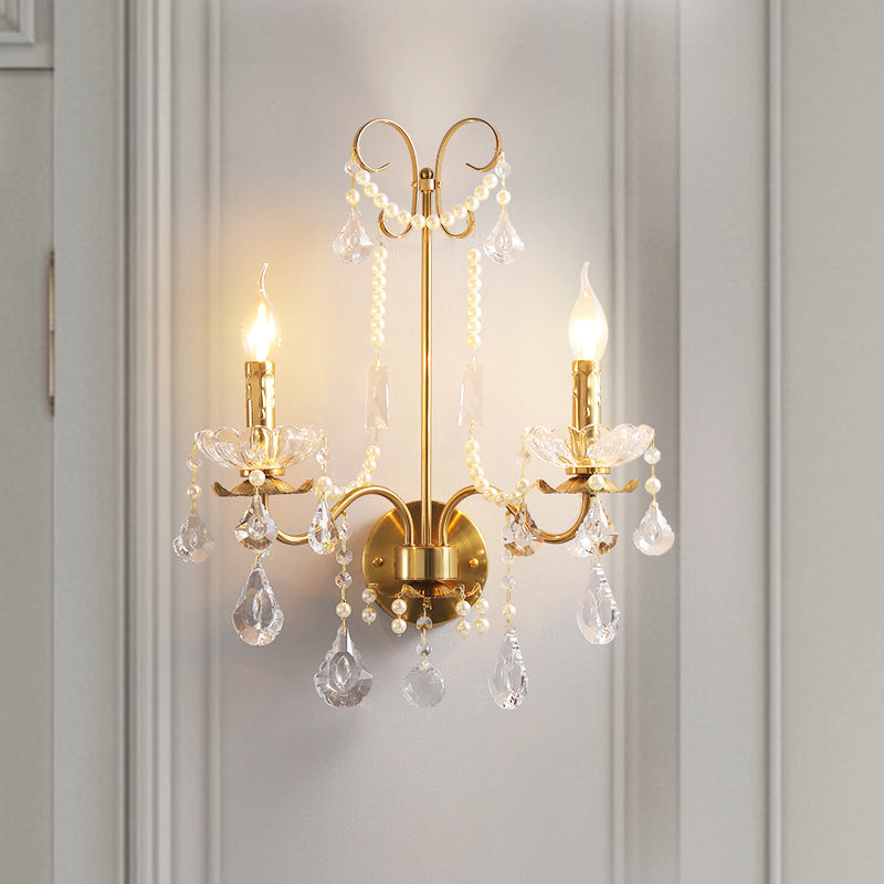 Candle Iron Crystal Living 2-Light Wall Lamp