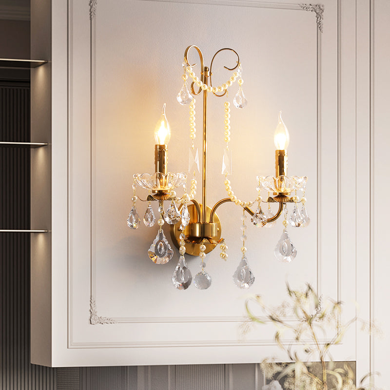 Candle Iron Crystal Living 2-Light Wall Lamp